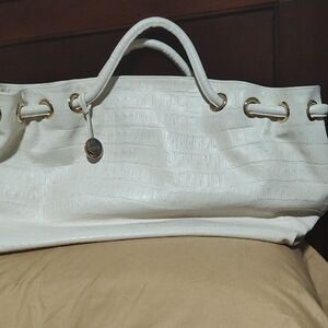 Furla Elegant White Croc-Embossed Tote Bag